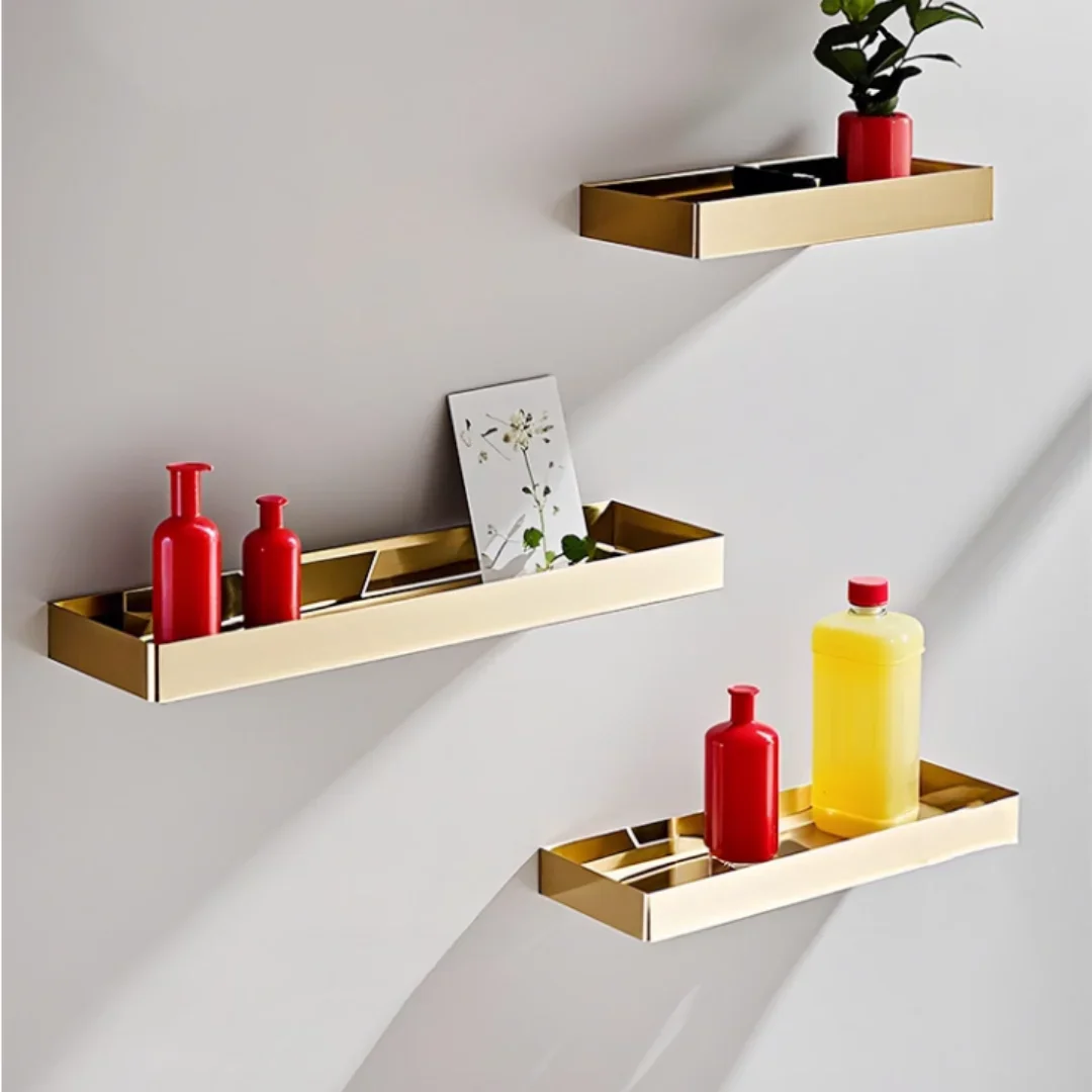 Gold Bathroom Shelf Grey Bathroom Storage Holder Wall Mounted SUS304 Square Bath Shower Shelf Bath Shampoo Holder Corner shelf