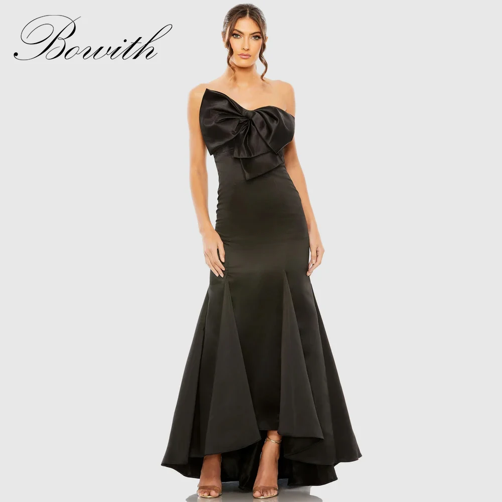 

Черные вечерние платья русалки Bowith, женские элегантные драпированные вечерние платья без бретелек с бантом, платье для выпускного вечера с открытой спиной, 2025