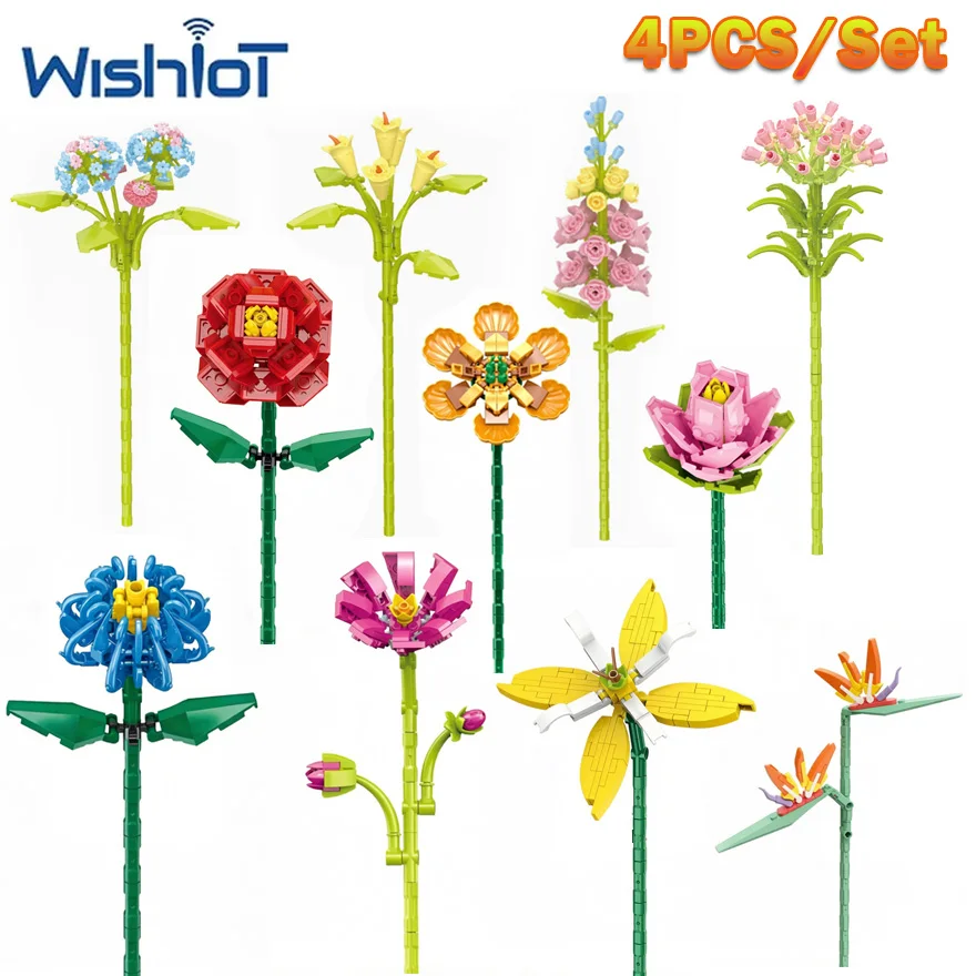 

Artificial Flower Bouquet MOC Building Blocks Michelia/Peony/Iris Room Decorative Plants Assembled Toys Small Bricks Girl Gifts