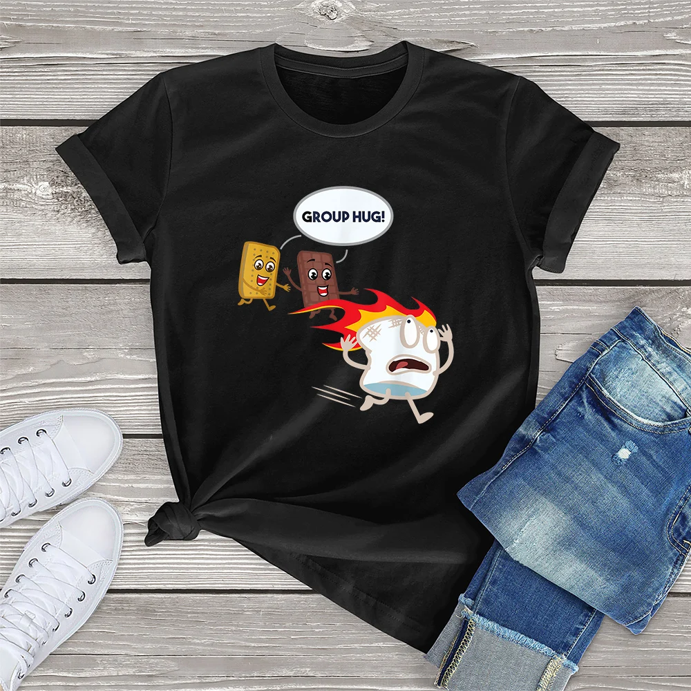 FLC 100% Cotton Funny For Men Smores Marshmallow Camping Roasting Clothing Gift Women Casual T-Shirt Printed Top Tee Oversized