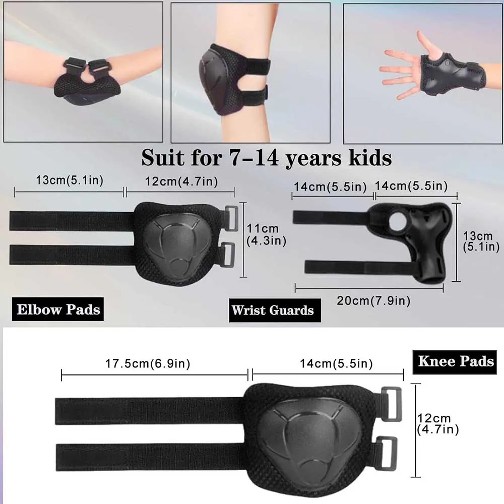 Kids/Youth Knee Pads and Elbow Pads Set with Wrist Guards for 4-16 Years Skateboard Roller Skating Skiing Rollerblading Cycling