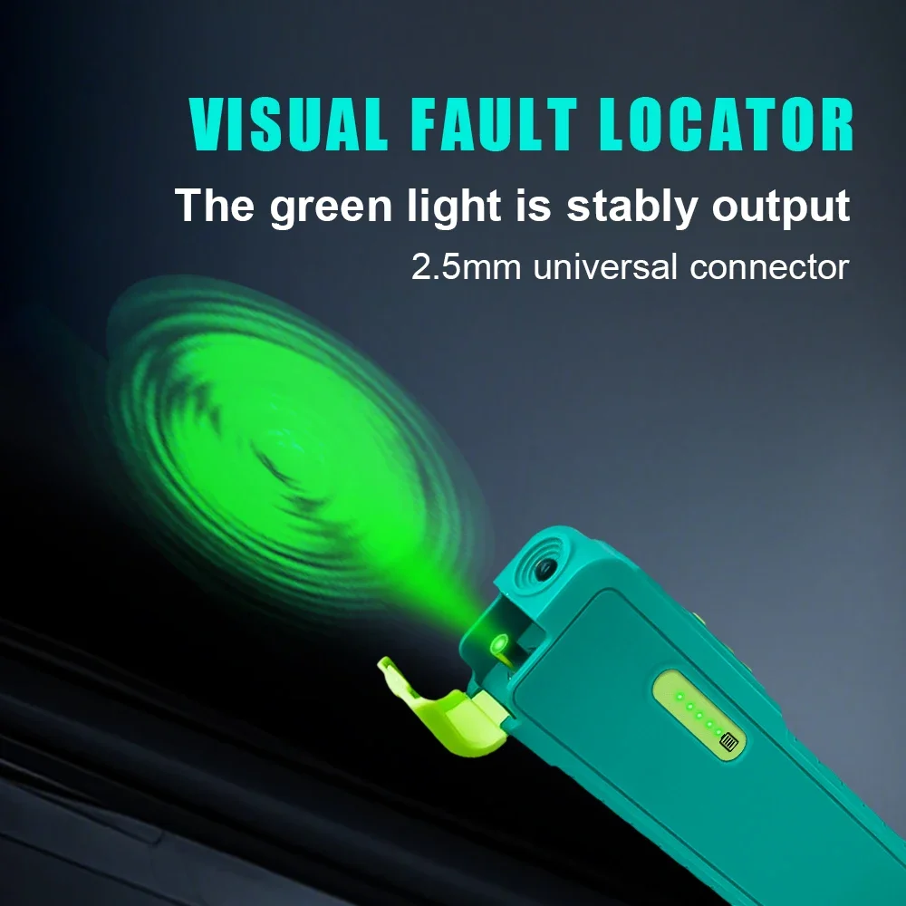 

Rechargeable 15-50mw Green Light Tester VFL Cable Fiber Optic Laser Visual Fault Locator With 2.5mm Universal Connector