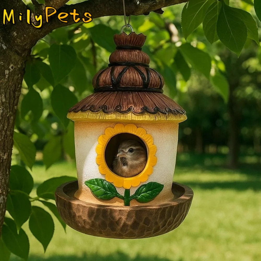 

Resin Crafts Outdoor Bird House Weatherproof Ventilation Holes Wild Bird Nesting Box Handcrafted" Feeder Hut Backyard