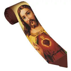 Corbatas de poliéster con el Sagrado Corazón de Jesús para hombres, corbatas de cuello de Dios cristiano, accesorios ajustados para fiesta, 8 cm