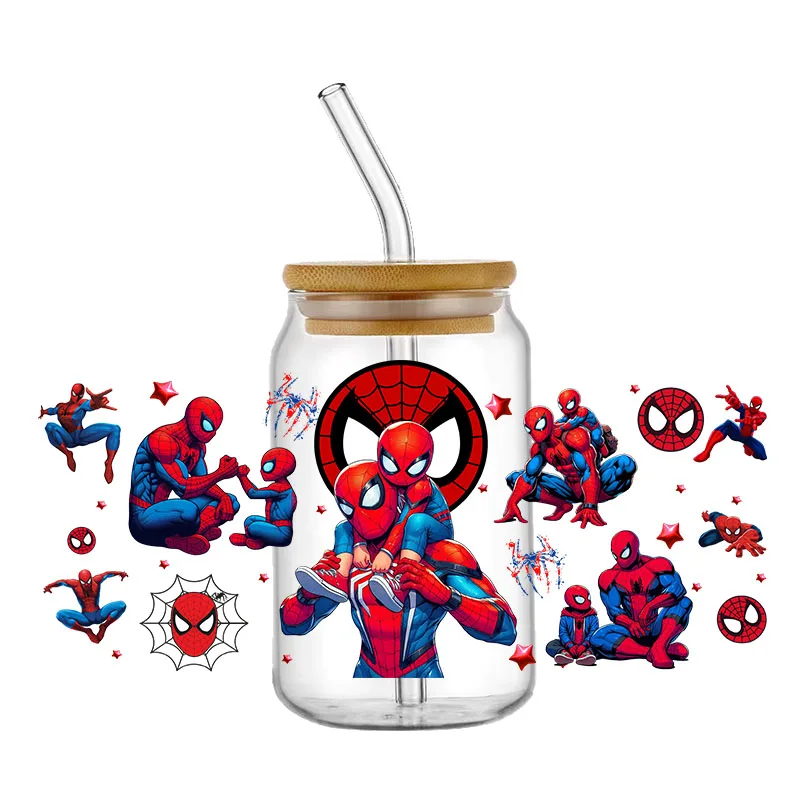 Spiderman 3D Wrap Transfer Sticker For 16oz Libby Glass Design Cup Wraps Decal Waterproof Mug UV DTF Stickers