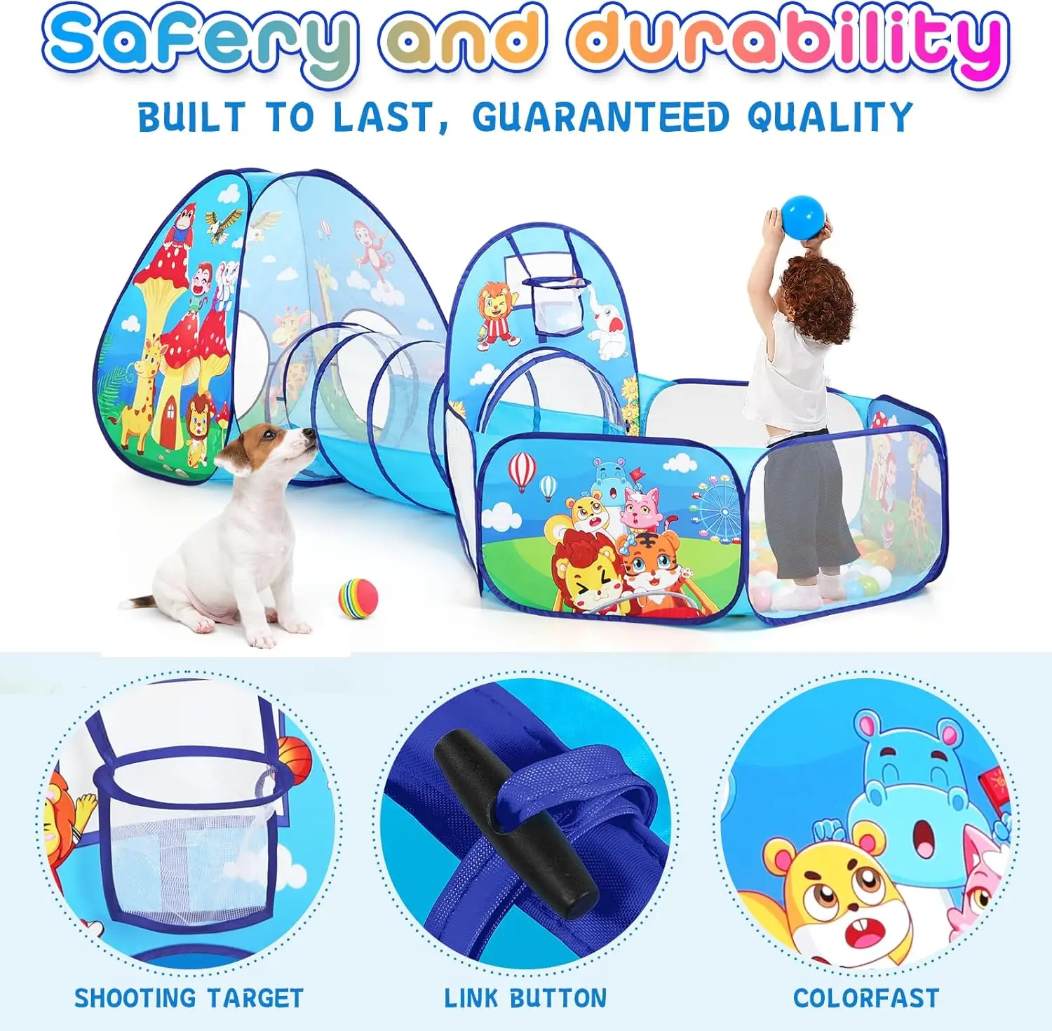 Tenda da gioco per bambini 3 in 1 per bambini con pozzo per palline e tunnel da gioco, casetta da gioco per interni ed esterni per bambini con tunnel da arrampicata giocattolo