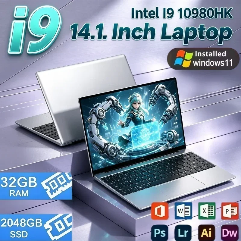 14.1 Inch High‑Speed Laptop Intel I9‑10980HK Win11 OS 32GB RAM 2TB SSD Large Storage Portable Notebook For Daily Entertainment