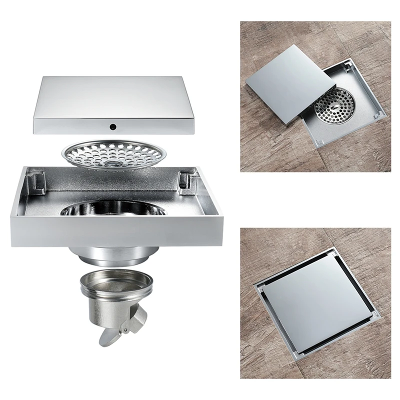 

Invisible Square Copper Floor Drain With Chrome Plated Removable Tile Insert Shower Grate For Bathroom Kitchen