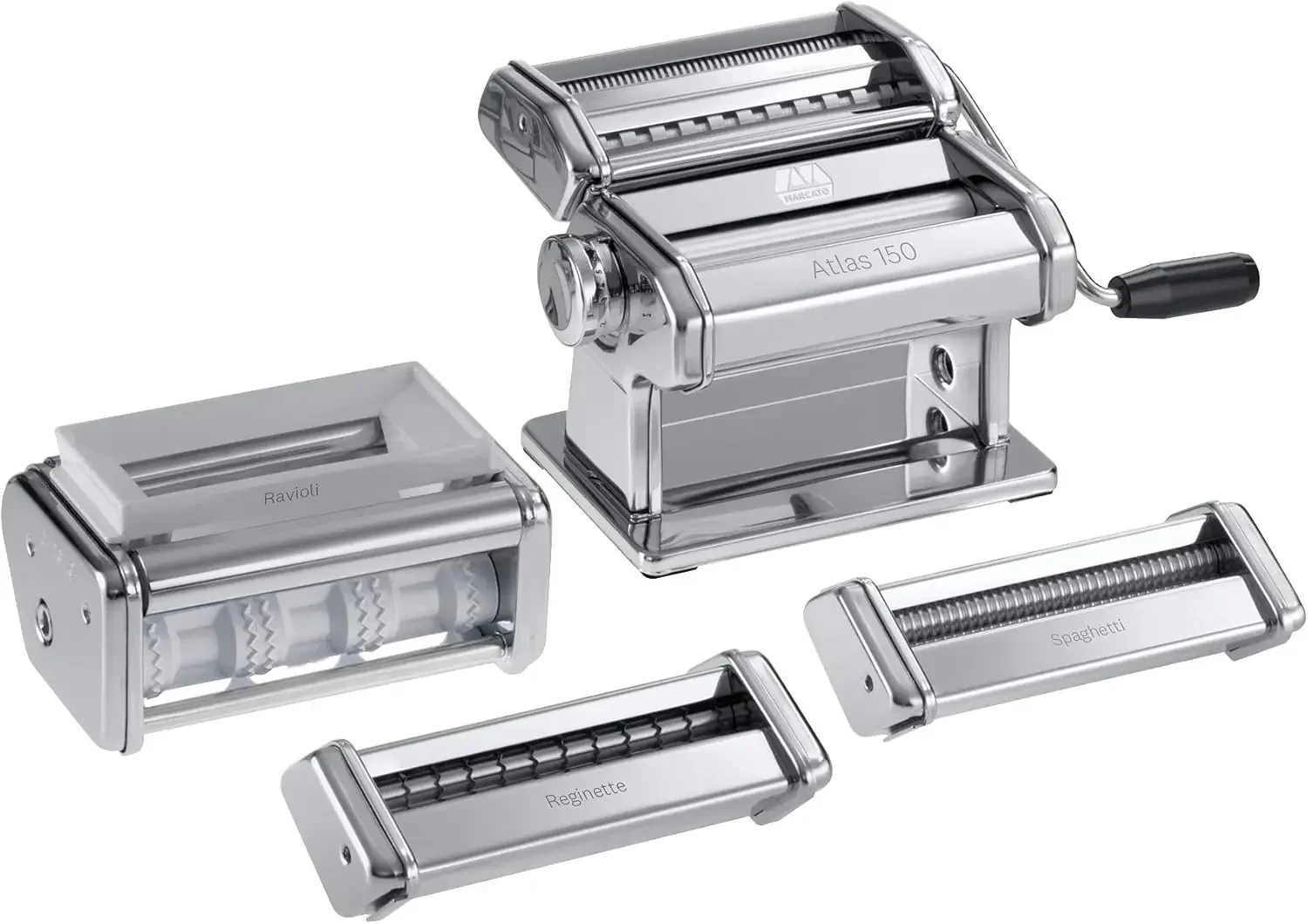 4-Piece Set Multipast Pasta Set, Silver  Includes Pasta Cutter, Hand Crank, and Instructions