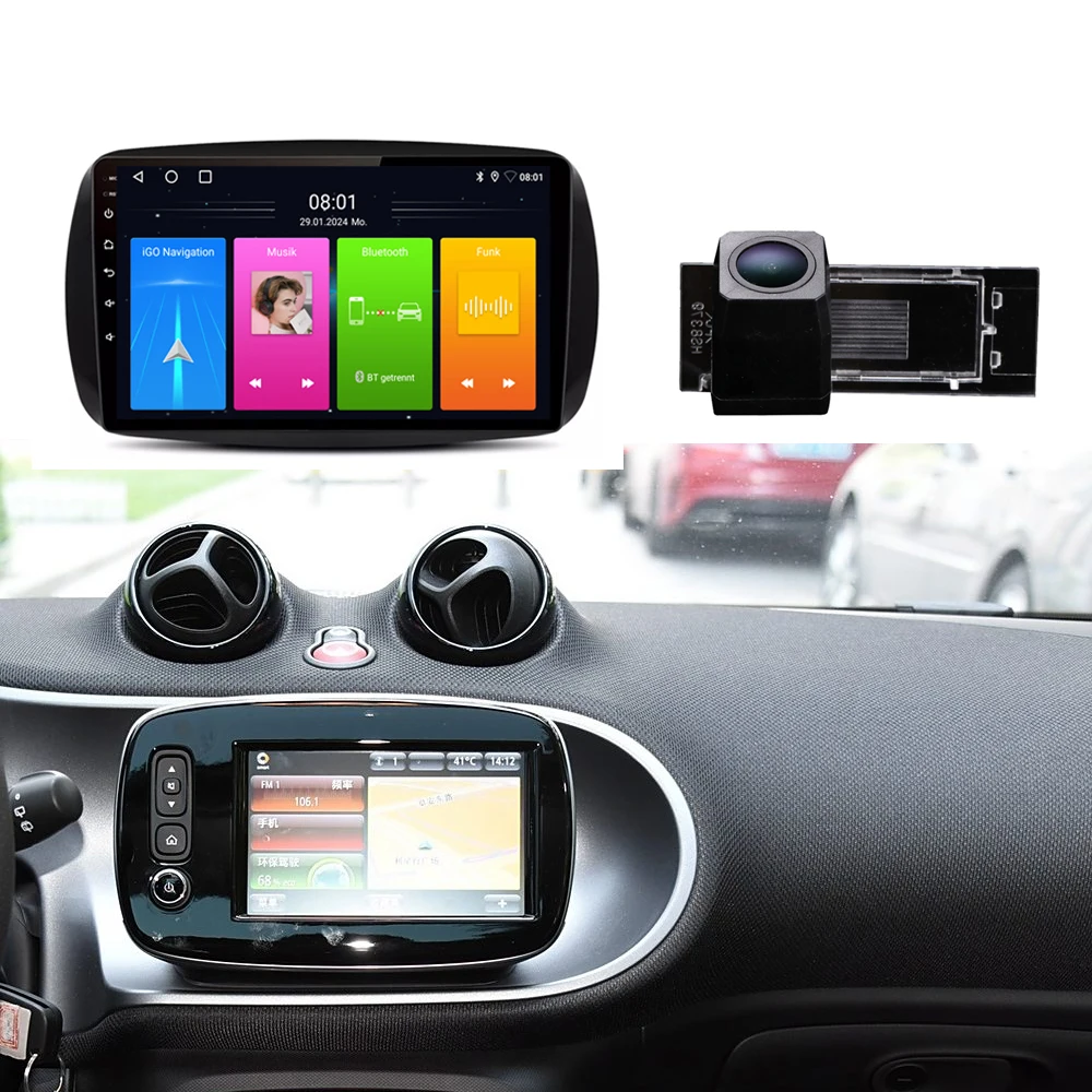 Android car radio with Wireless carplay GPS Navigation+HD reverse camera for Smart Fortwo II Cabriolet Coupe 453 2016/07-2024/12