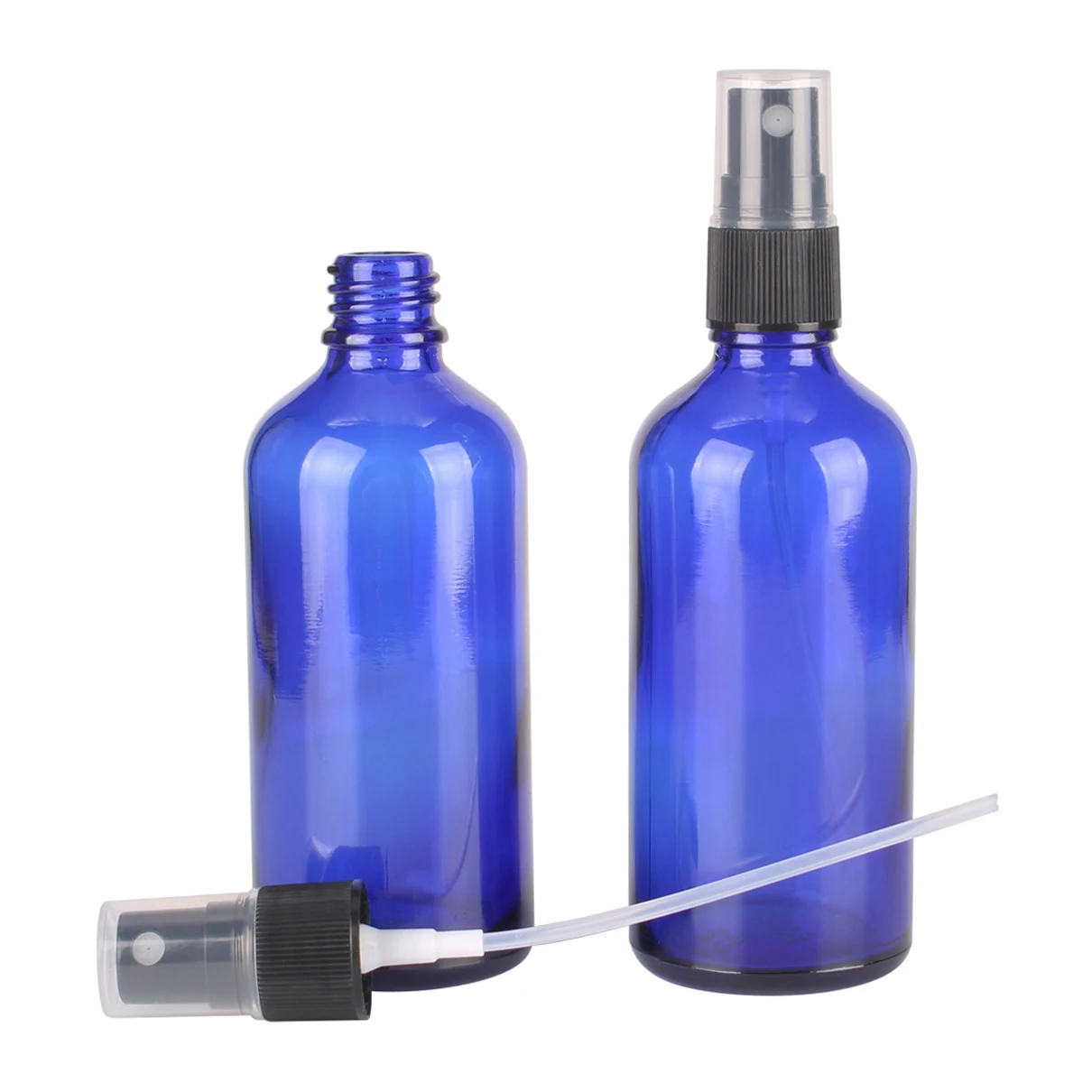 

36 шт., 100 мл, кобальтово-синие стеклянные бутылки с распылителем, черные бутылки с распылителем мелкодисперсного распыления, бутылки для эфирных масел, пустые косметические контейнеры
