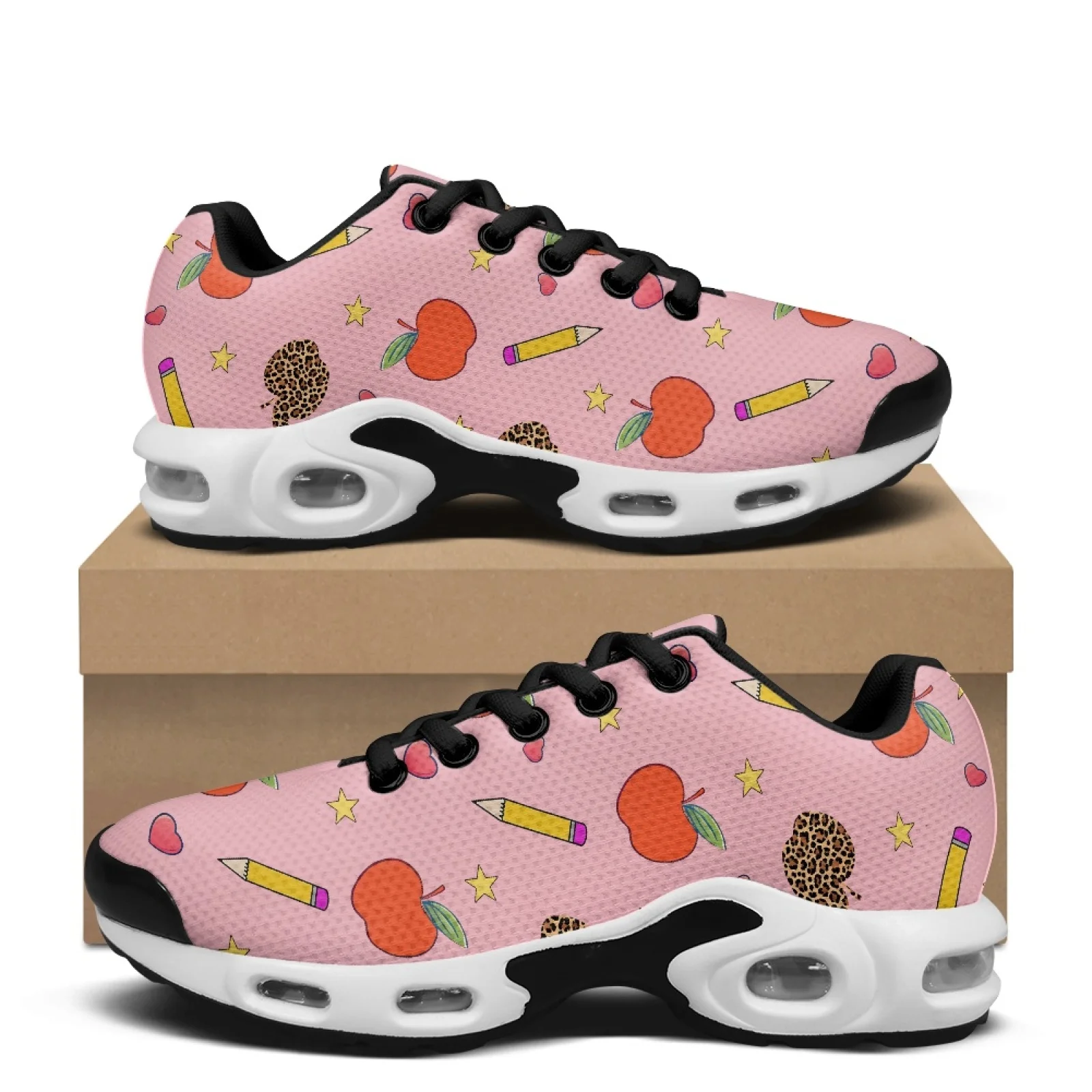 PENSTROLL Leopard Apple Pencil Walking Sneakers Comfort Sneaker for Adult Air Cushion Walking Lace Up Sneakers