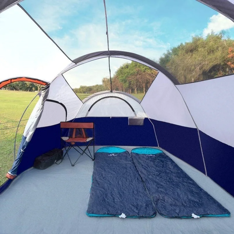 خيمة مخصصة مع غرفتين وغرفة معيشة واحدة للتخييم في الهواء الطلق مع خيمة تخييم للحماية من المطر والشمس تتسع لـ 4-8 أشخاص