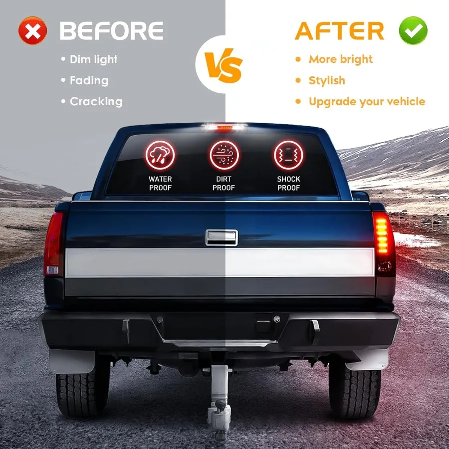 LED Tail Lights with Third Brake Light for Dodge Ram 1500 20022006 and Dodge Ram 2500 3500 20032006 3Piece Set with Chrome Hous