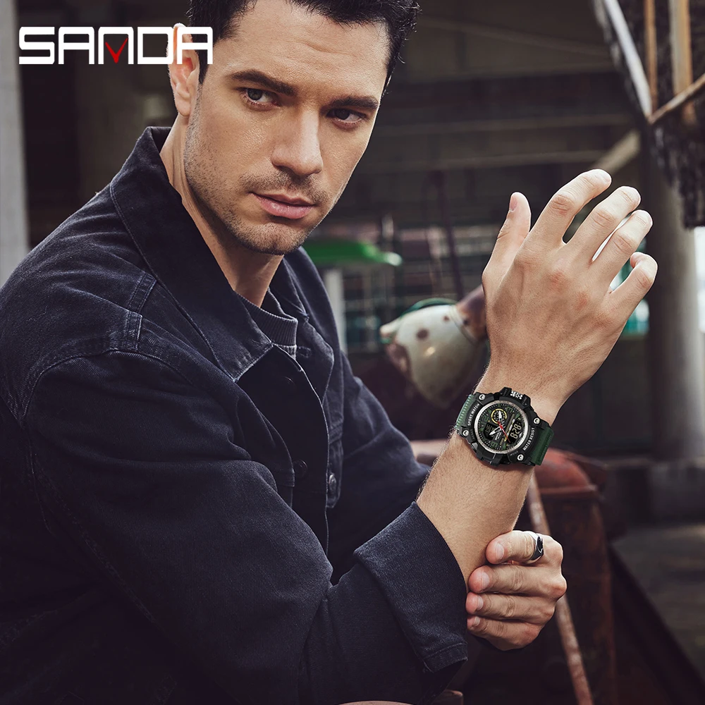 SANDA 3367 Orologio elettronico da uomo di moda Sport all'aria aperta Orologio digitale elettronico da uomo LED impermeabile multifunzionale 2025