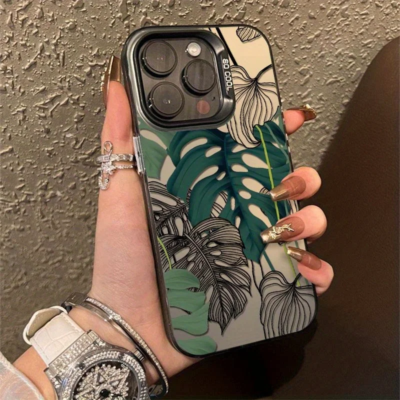 

Tropical leaf design mobile phone case suitable for iPhone16 15 14 13 12 11Pro/ Max/Plus anti-fingerprint shock-proof rear cover