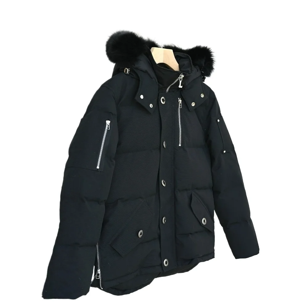 سترة شتوية فاخرة جديدة لعام 2025 بغطاء للرأس دافئ مع فرو منفصل ملابس خارجية أنيقة بلون سادة معاطف سميكة للنساء