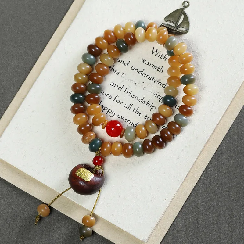 

Dunhuang Color Bodhi Abacus Bead Double Circle Bracelet with Fortune Lock: Unisex Chinese Style Gift