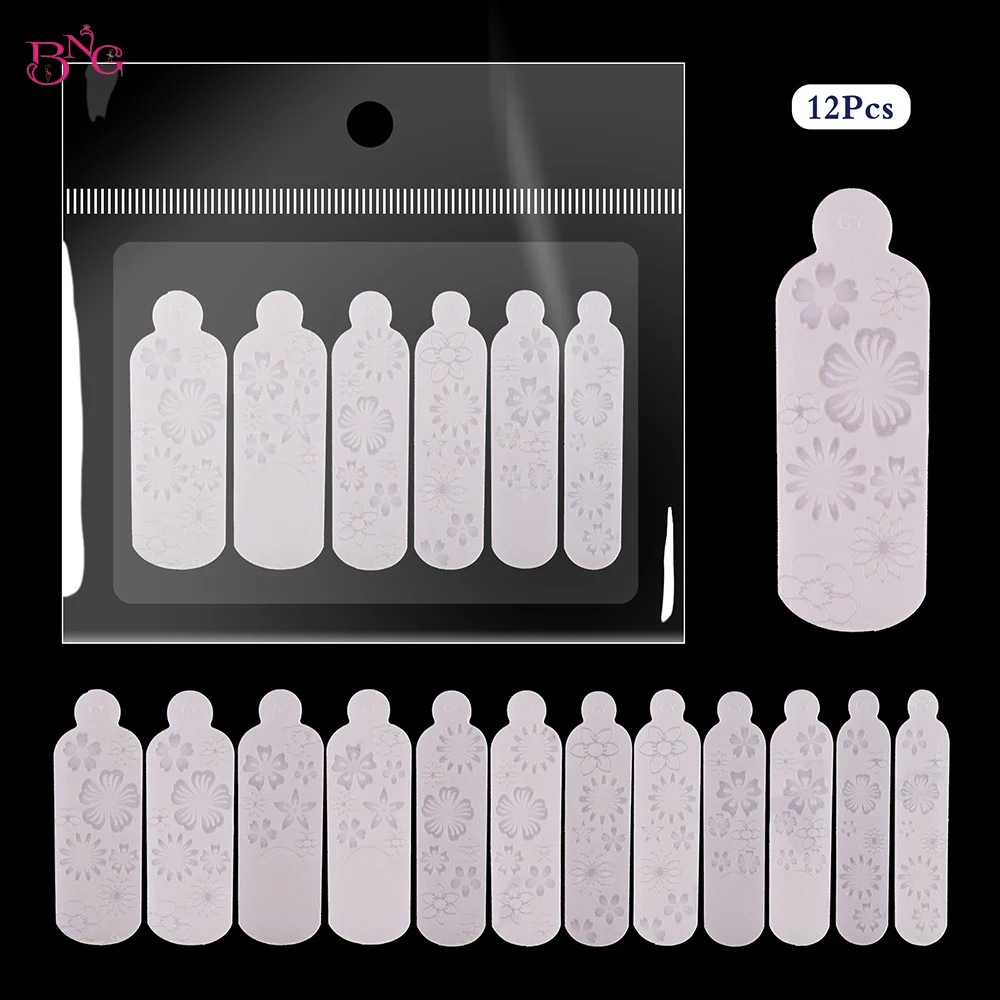 12PCS Flowers Silicone Dual Nail Forms Mold Sticker Manicure Stickers for Poly Nail Gel Forms French Nail Art Molds Silicone Pad