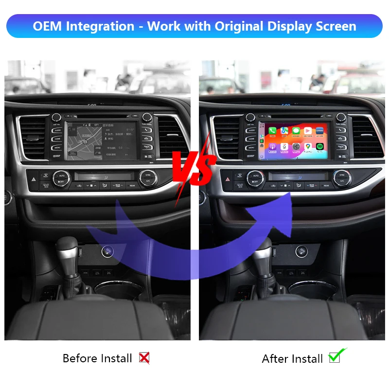 2015 - 2019 Kluger Wireless Apple CarPlay Module Android Auto Decoder Integration Retrofit For Toyota Kluger