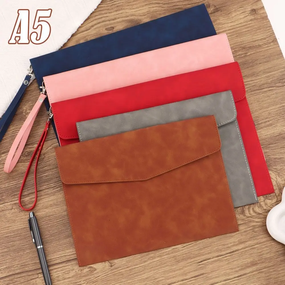 

Portable A5 Leather Document Bag Large Capacity with Handle File Folder Waterproof Laptop Cases Office Organizer