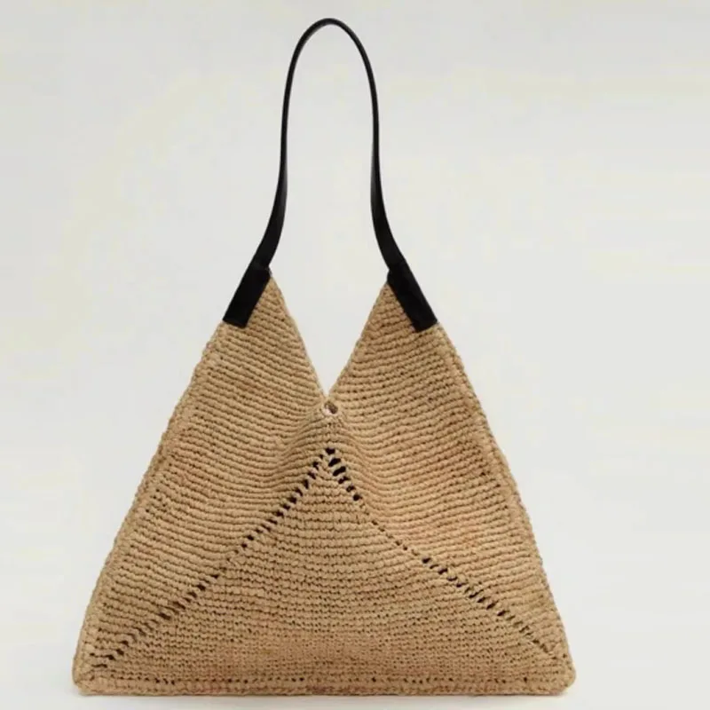 Large Capacity Versatile Weaving Bag Female Leisure Bag Women Casual Travel Handbag PU Leather Simple Straw Bag