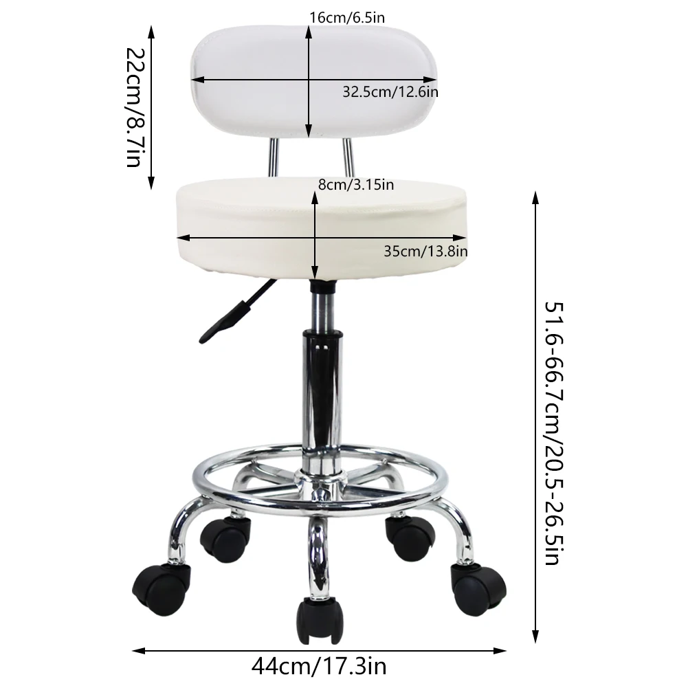 KKTONER-Tabouret à Roulettes en Cuir PU, à Dossier Moyen, avec Repose-Pieds, Chaise de Travail à Comcussion, Réglable, pour Ordinateur de Bureau, à Domicile, Blanc