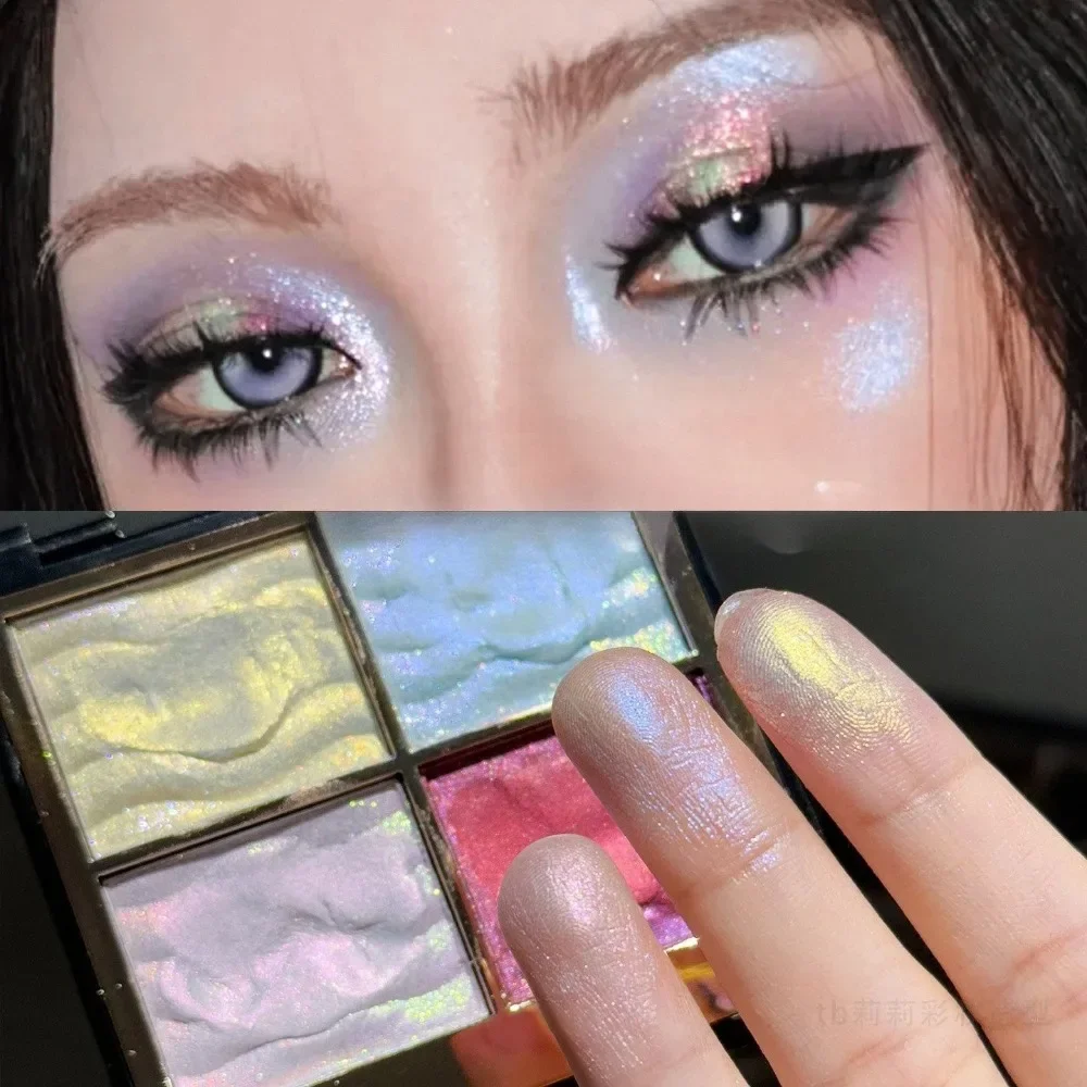 Herorange Color Shifting Eyeshadow Palette 4 Shades Shimmer Glitter Smooth Texture Long Lasting Christmas Chameleon Eyeshadow