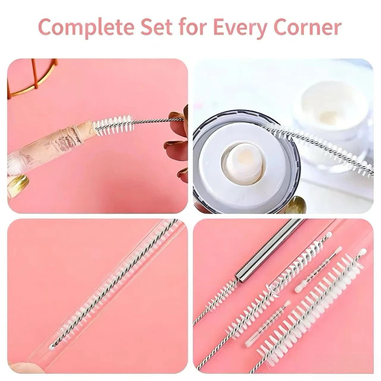 10PCS Stainless Steel Flexible Bottle Straw Cleaning Brush, Cup Lid Nipple Brush, Water Cup and Kettle Soft Bristle Straw Brush