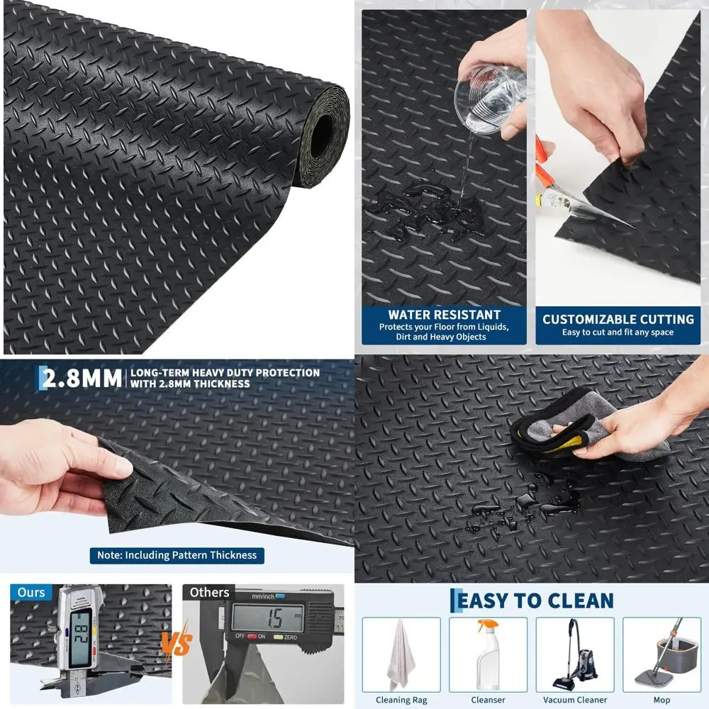 حصيرة أرضية جراج مطاطية PVC سميكة مقاس 4 × 10، واقي لفة الأرضيات غير القابل للانزلاق مقاس 2.8 مم للمقطورات وورش العمل #1