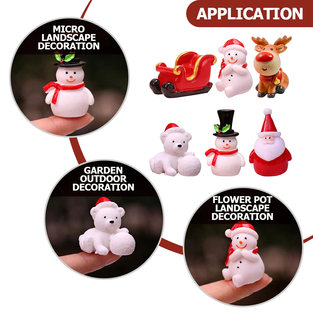 

6pcs Resin Christmas Miniature Models Xmas Decorations Festive Party Favors Tiny Figures For Indoor Outdoor Home Garden