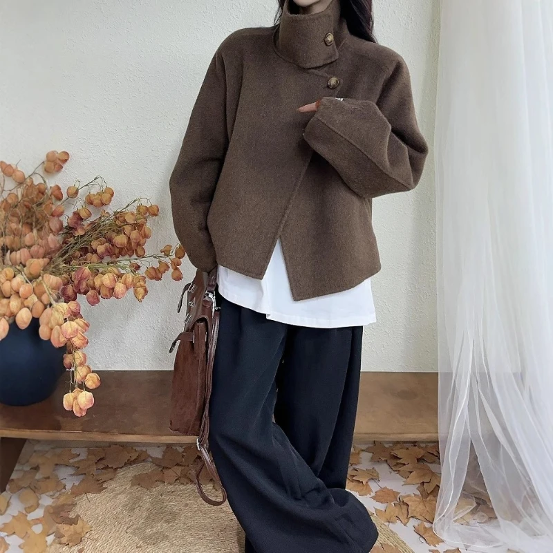 Temperament Raglan Sleeves Double-sided Wool Coat Autumn and Winter Design Sense Women's Woolen Coat