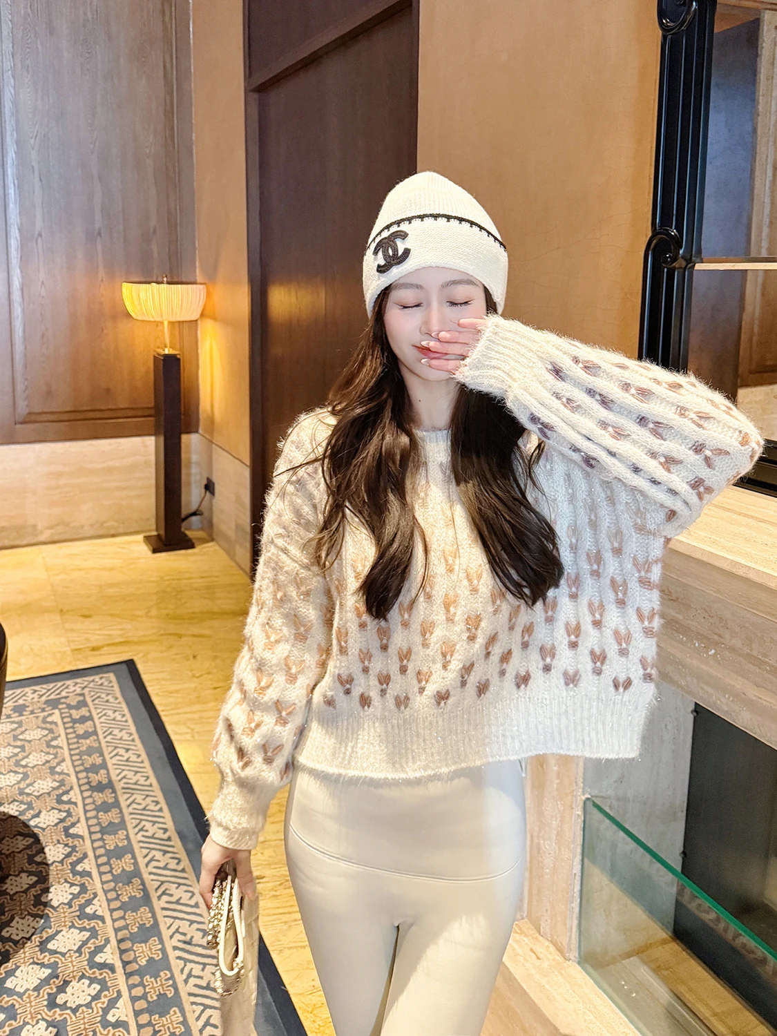 

Зимний утепленный вязаный свитер с длинными рукавами и круглым вырезом, с цветными блоками, женский, универсальный, повседневный, комфортный, мягкий, из модала