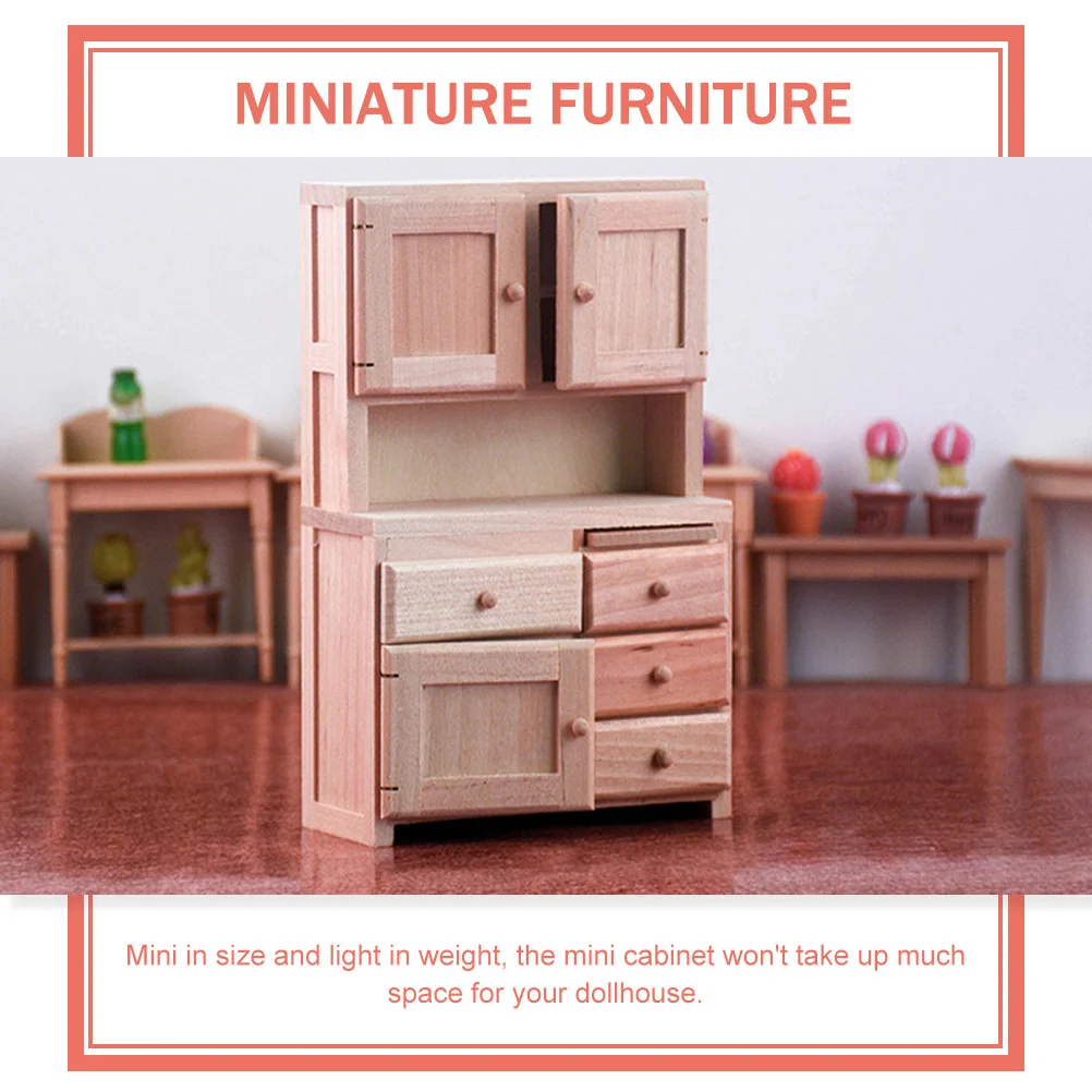 Mini Wardrobe Ornaments Miniature Furniture Home Accents Decor Wooden Cabinet House Light Decorations for Model