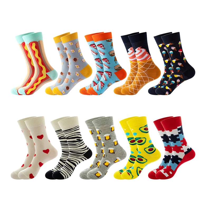 

Забавные носки для мужчин и женщин, повседневные мультяшные пиво, гамбургер, яйцо, колбаса, мороженое, авокадо, сердце, Sokken, унисекс, новинка, скейтборд Meias