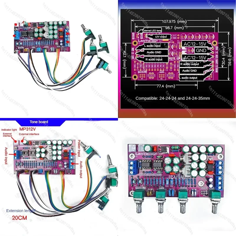HiFi Class A Preamp Tone Board NE5532 OP AMP Audio Preamplifier Potentiometer AC 12V-15V