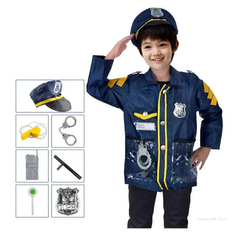 Y4UD Kids Cosplay Costume Career Firefighter Policemen Pretend for Play Halloween Out