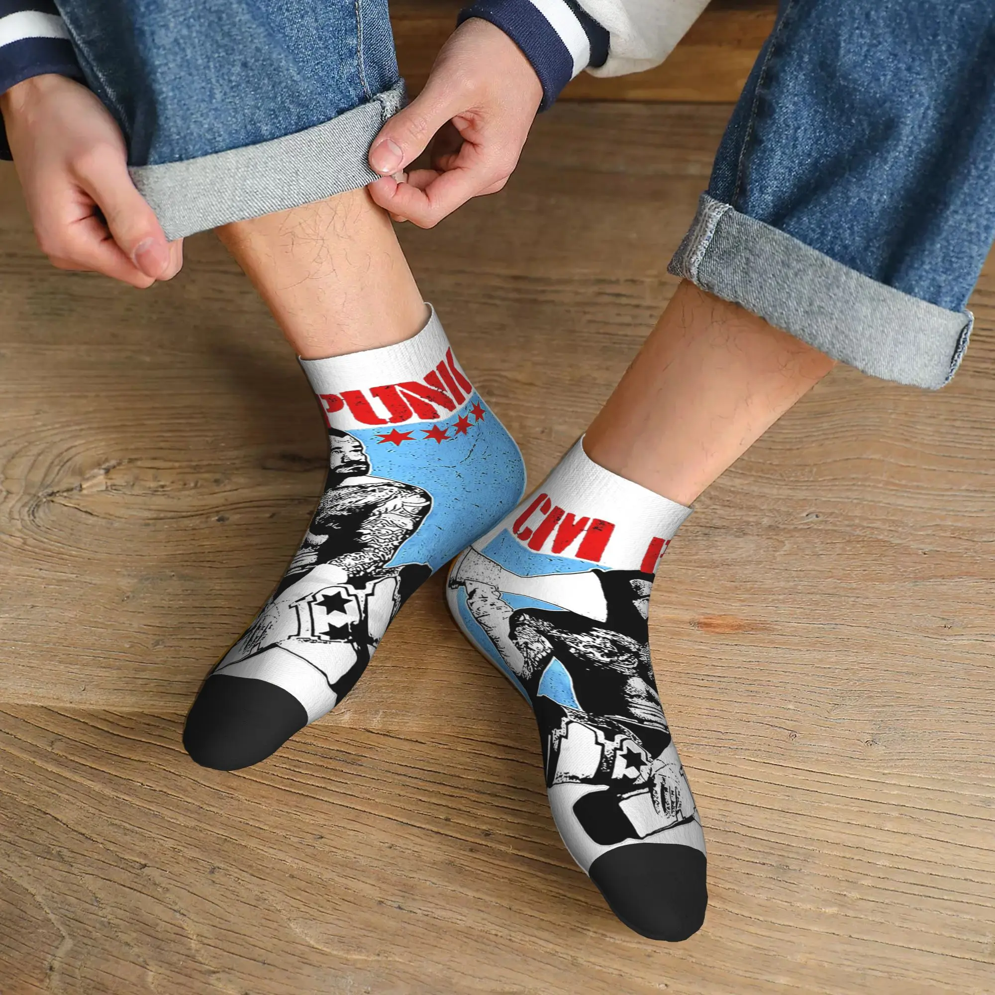 All Seasons Cm Punk Logo Socks Harajuku Sweat Absorbing Crew Socks Funny Stockings for Men Women Christmas Gifts