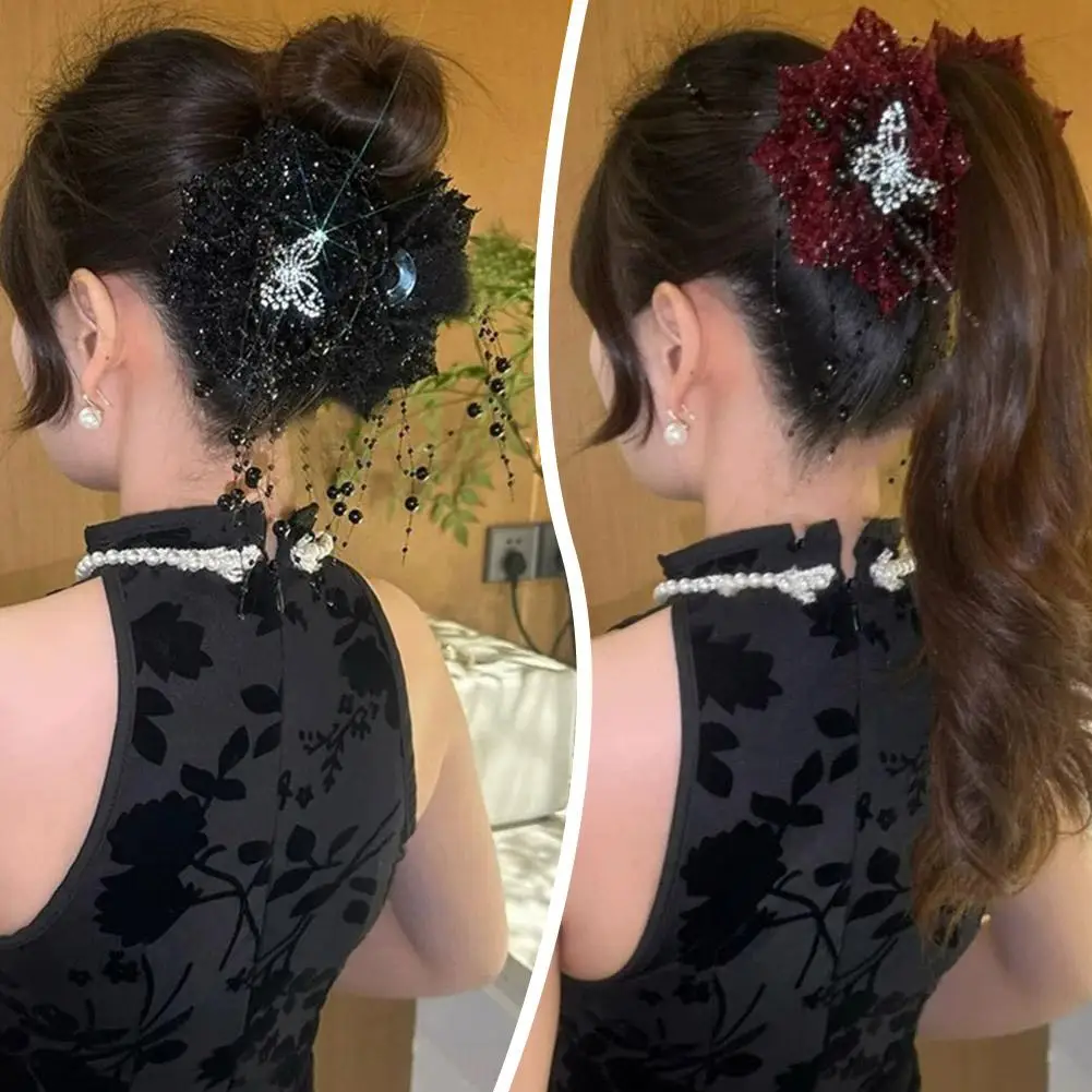 Pioenveer Kwastje Haarclip Bloem Vlinder Kwastje Clip Modieus Uniek Haaraccessoire voor meisjes en vrouwen I1H4