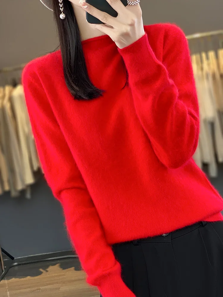 Women's Curl Round Collar Sweater 100% Mink Cashmere Pullover Long Sleeve Cashmere Knitwear New Autumn Winter Female Clothing