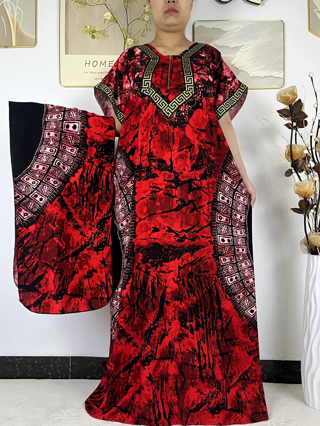 2026 Fashion Abayas For Women Floral Printed Boubou Loose Femme Robe Cotton Applique African Dubai Nigeria Dresses With Hijabs