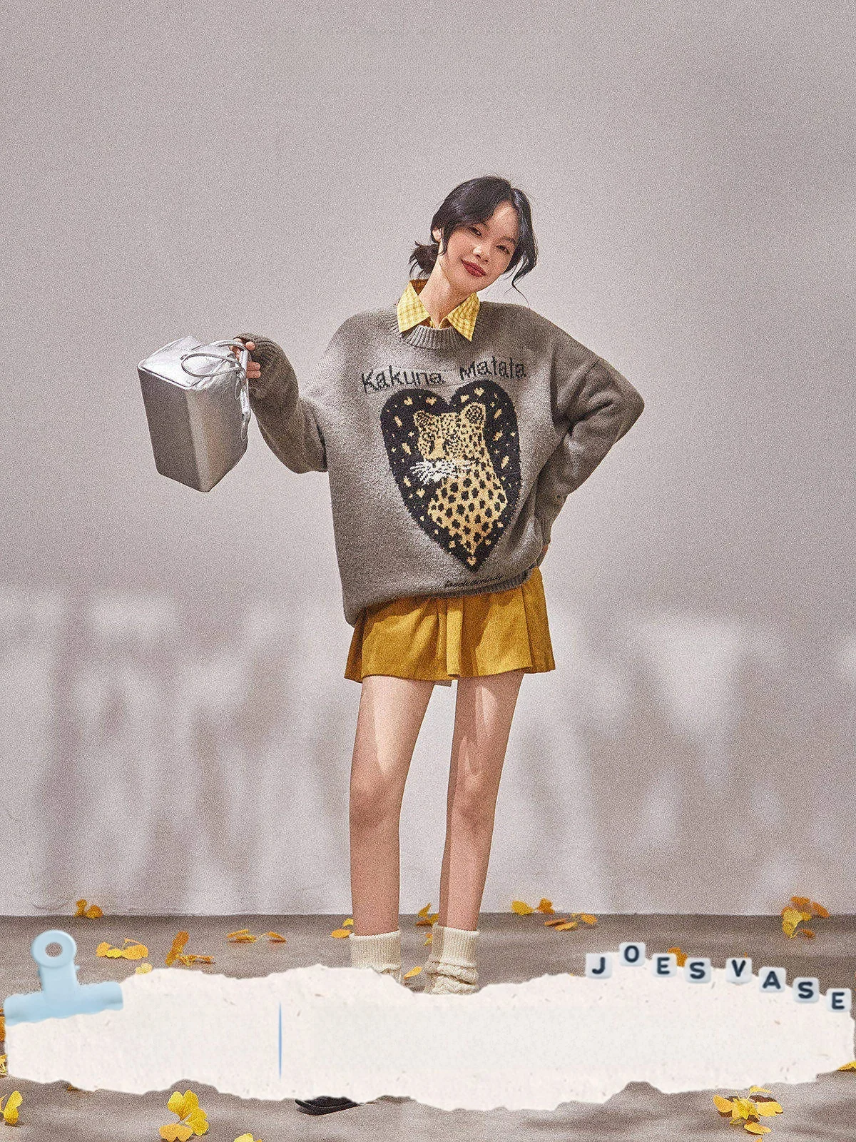 

Вязаный свитер женский, модный, осенний, новый, с вышивкой в виде цветочной вазы, XLAB, с сердечками, золотыми звездами и леопардовым принтом, топ