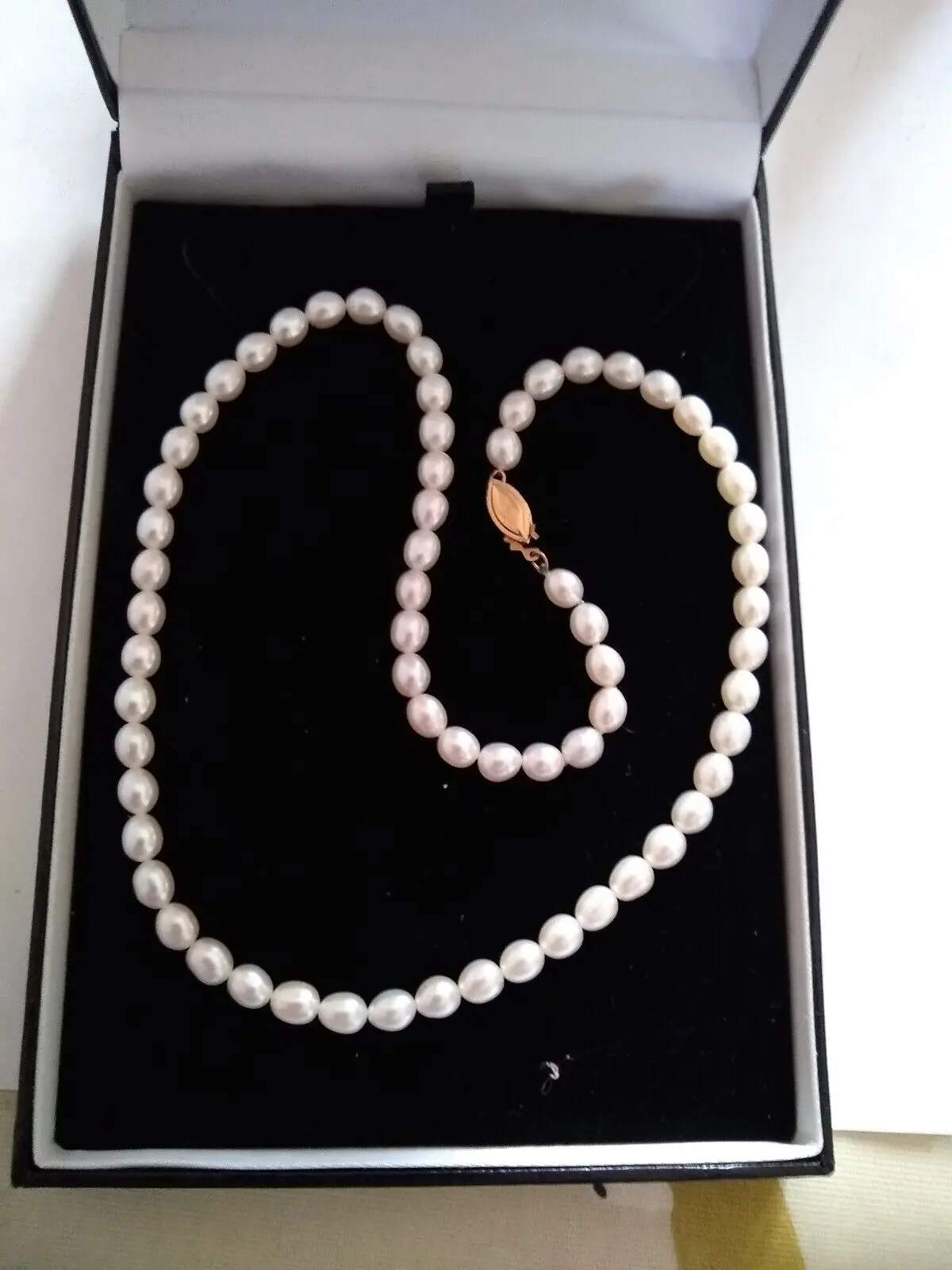 long mini 18in large  natural South Sea genuine white pearl necklace 14K gold buckle