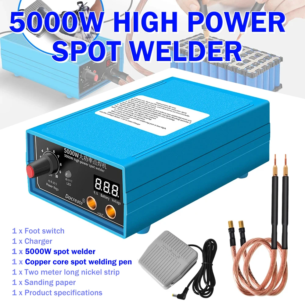 Portable Spot Welder 5000W High Power Handheld Spot Welding Machine Portable 0-800A Current Adjustable Welders For 18650 Battery