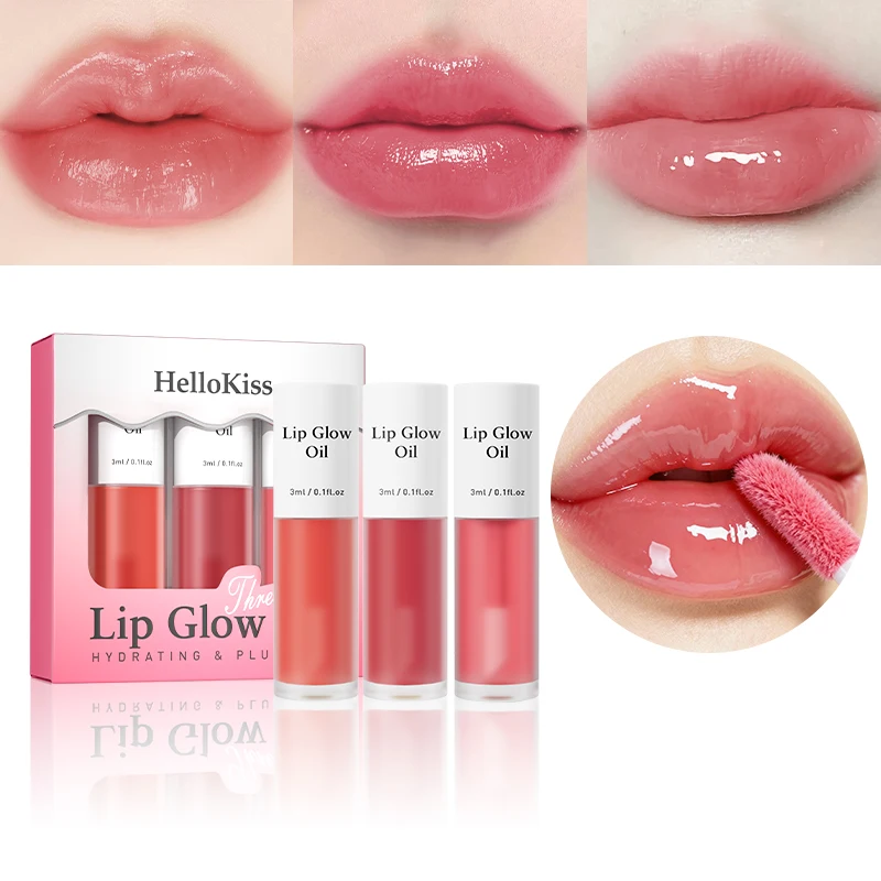 Set di oli per labbra gelatinosi da 3 pezzi – Lucido idratante e scintillante, impermeabile, duraturo, facile applicazione, unisex, combinato multi-sombra