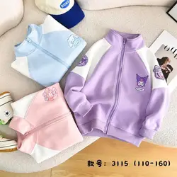 Sanrios Kids Kuromi Cotton Zip Sweatshirt Jacket Cinnamoroll Melody Anime Spring Autumn Sports Coat Cartoon Tops Cute Girl Gift