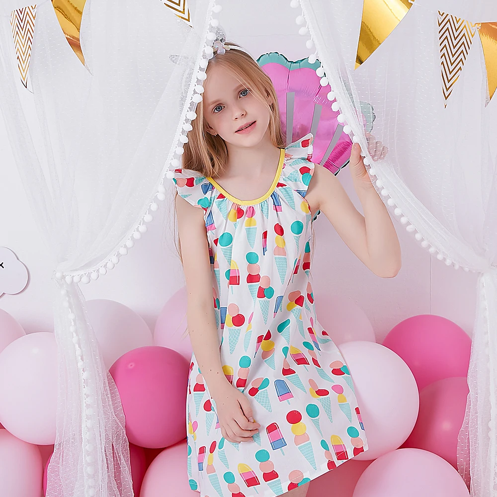 DXTON Girls Summer Dress Kids Flare Sleeve Ice Cream Print Cartoon Dresses  Kids Casual Cotton Vestidos Kids Costumes Clothes - AliExpress 1501