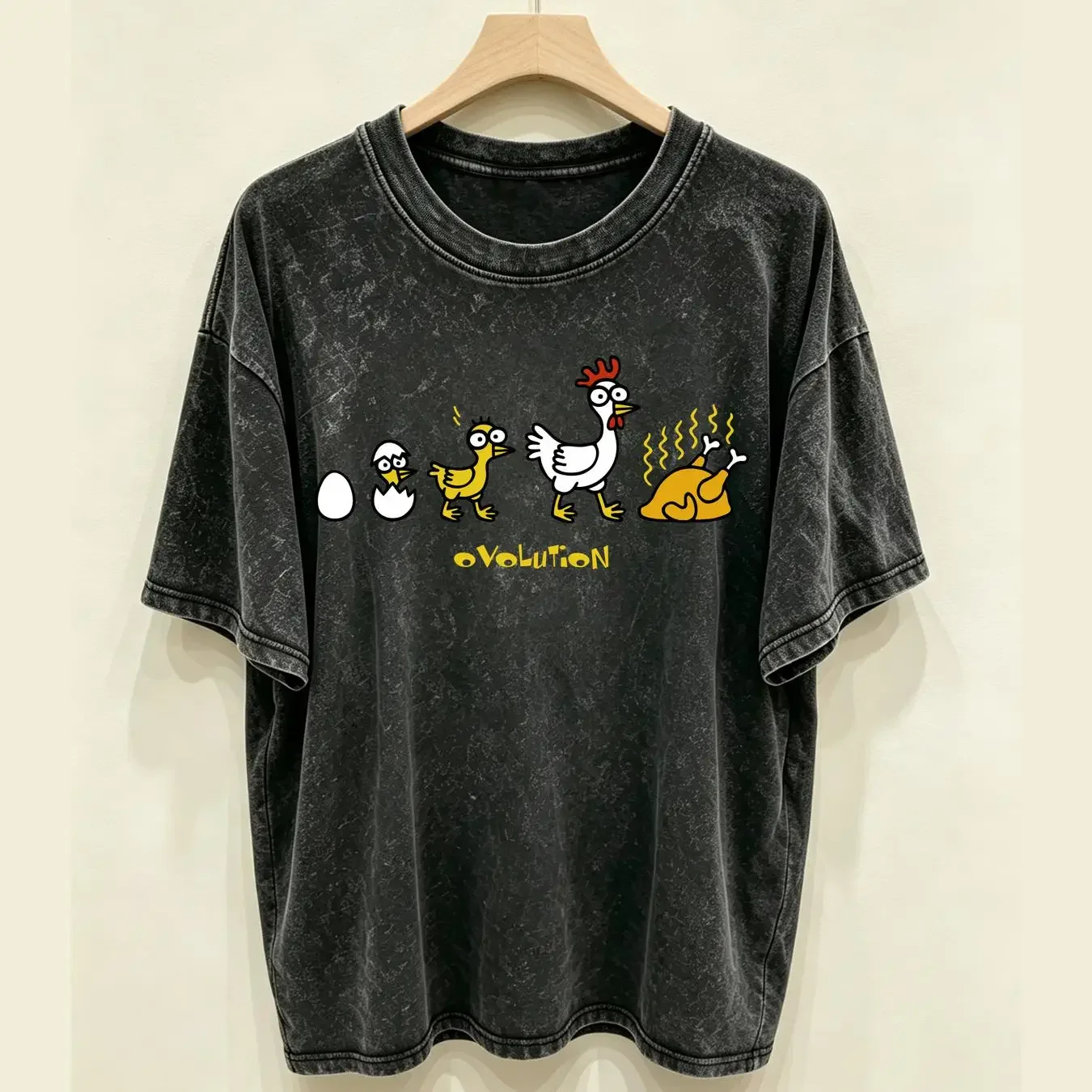 washed T Shirt Ovolution FUNNY Chicken Evolution Joke Party Xmas Christmas Top vintage Washed Comfortable Top For Everyday Wear