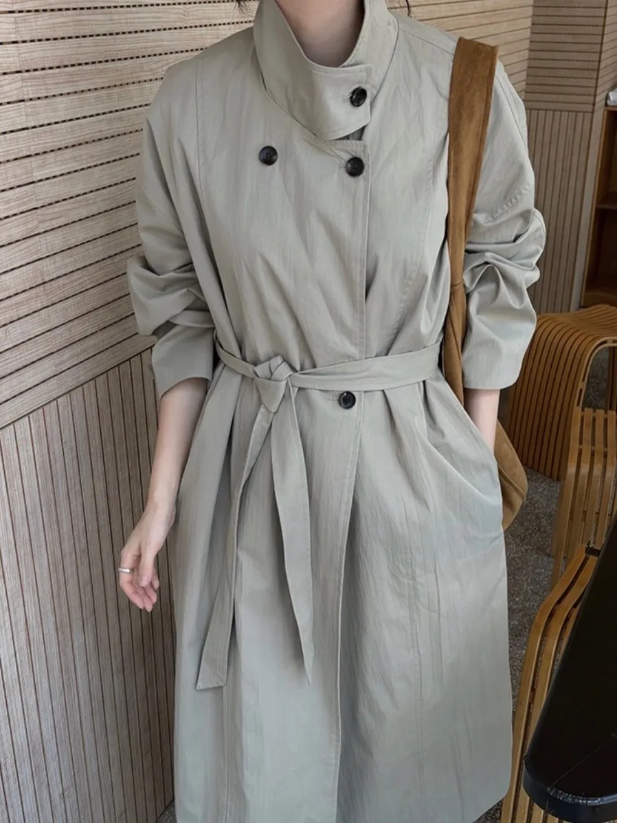 

Faionable Autumn Winter Long Coat Women's Stand Collar Button Loose Lazy Sle Windbreaker Outerwear Chic Sle