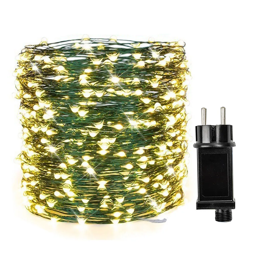 Guirxiété lumineuse à fil vert 1600 nickel able, enfichable, pour arbre, extérieur, Noël, vacances, mariage, décoration de jardin, vente en gros